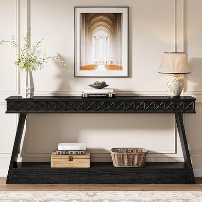 Tribesigns Modern Console Table, 71-Inch Extra Long Entryway Table with Storage, 2-Tier Narrow Sofa Table Behind Couch, Farmhouse Wooden Accent Table for Living Room, Hallway, Foyer, Black