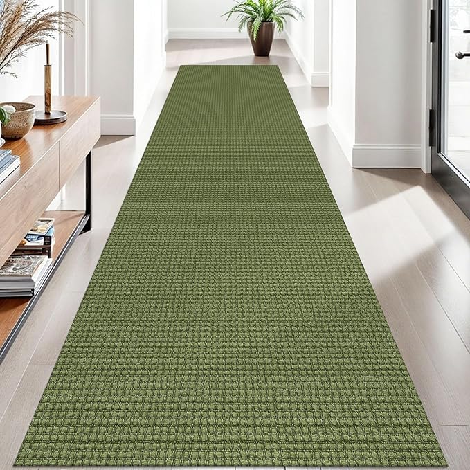 EARTHALL Woven Runner Rug 3x10 Ft Washable Runners for Hallways Long Non Slip Rubber Backed Kitchen Runner Braided Indoor Floor Carpet Runners for Entryway, Hallway, Kitchen, Green