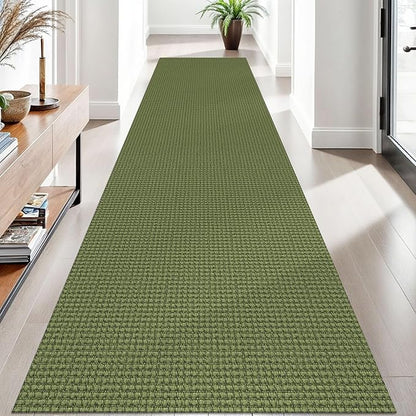 EARTHALL Woven Runner Rug 3x10 Ft Washable Runners for Hallways Long Non Slip Rubber Backed Kitchen Runner Braided Indoor Floor Carpet Runners for Entryway, Hallway, Kitchen, Green