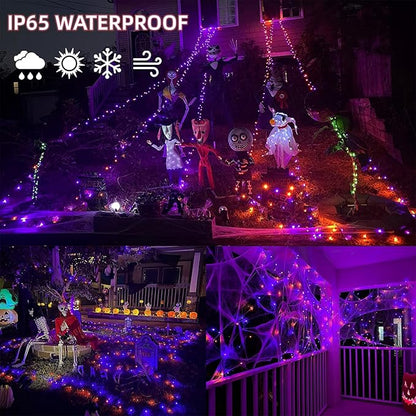 LJLNION 1000 LED Halloween Lights, 328FT Long Outdoor Fairy String Lights, Waterproof IP65 Green PVC Copper Wire Lights, 8 Lighting Modes Plug in for Xmas Home Yard Garden Party Decor, Orange&Purple