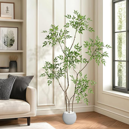 Garvee Nandina Artificial Plants with Sphere Planter Pot, Artificial Tree Indoor with Moss and Pebbles, 5FT Fake Potted Tree for Indoor & Home Office Decor