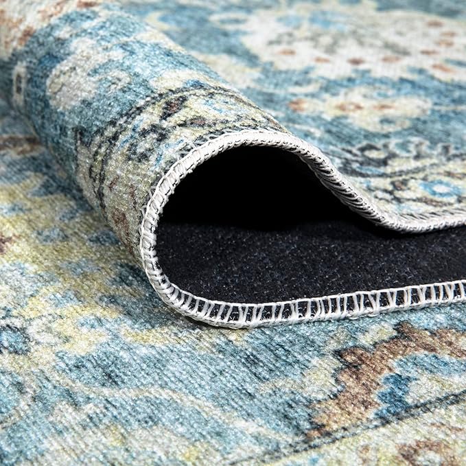 Bloom Rugs Caria Washable Non-Slip 10 ft Runner - Blue/Beige Traditional Runner for Entryway, Hallway, Bathroom, and Kitchen - Exact Size: 2'6" x 10'