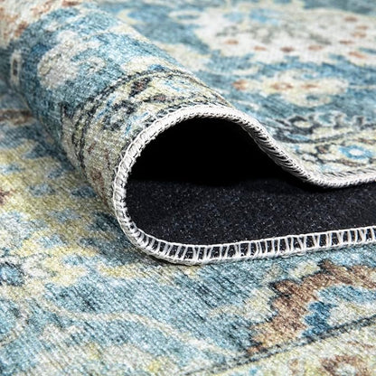 Bloom Rugs Washable Non-Slip 2x3 Rug - Blue/Beige Traditional Oriental Area Rug for Living Room, Bedroom, Dining Room, and Kitchen - Exact Size: 2' x 3'