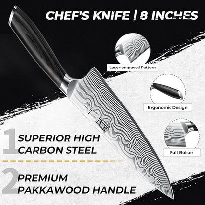 5 Pieces Knife Set, Professional Powder Steel Chef Knife Set, Ultra Sharp Japanese Kitchen Knives Set with Ergonomic Pakkawood Handle
