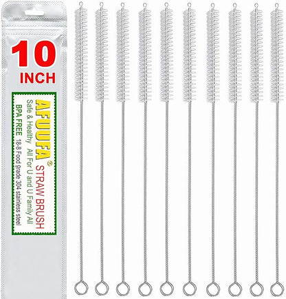 Straw Cleaner Brush for Stanley Cup, Pipe Cleaners Extend 10in Length x 2/5in diam, Straw Cleaning Brush for Tube, Tube Cleaner with Nylon Bristles and Stainless Steel Handle Set of 10 Pack