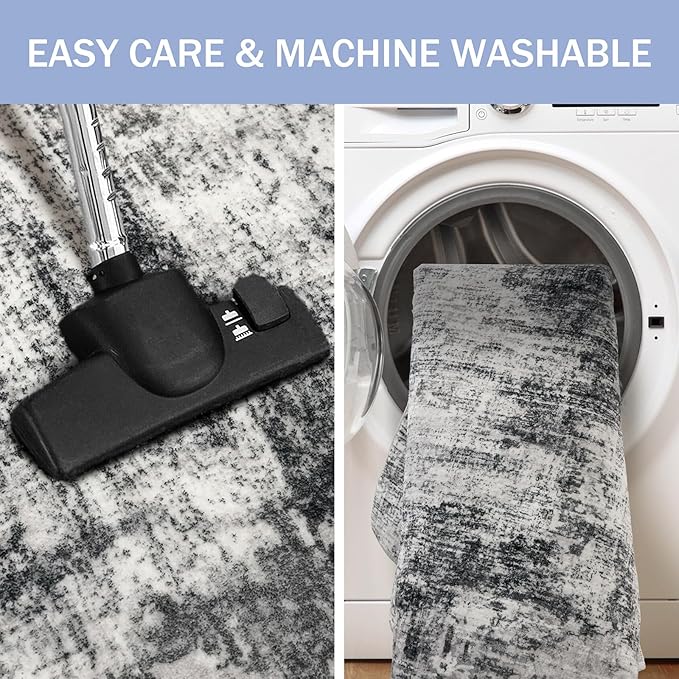 IOHOUZE Abstract Area Rug 4x6 Ft Washable Rugs for Entryway Indoor, Non Slip Small Living Room Rugs Printed Faux Wool Throw Rug, Floor Carpet for Kitchen Nursery Playroom, Black Grey