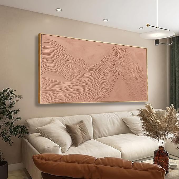 Framed Wall Art Abstract Canvas Hand Painted Wall Decor Artwork Reddish Brown Variational Texture Minimalist Modern Art For Living Room Bedroom Dining Room Home Office Decor 20x40 Inch