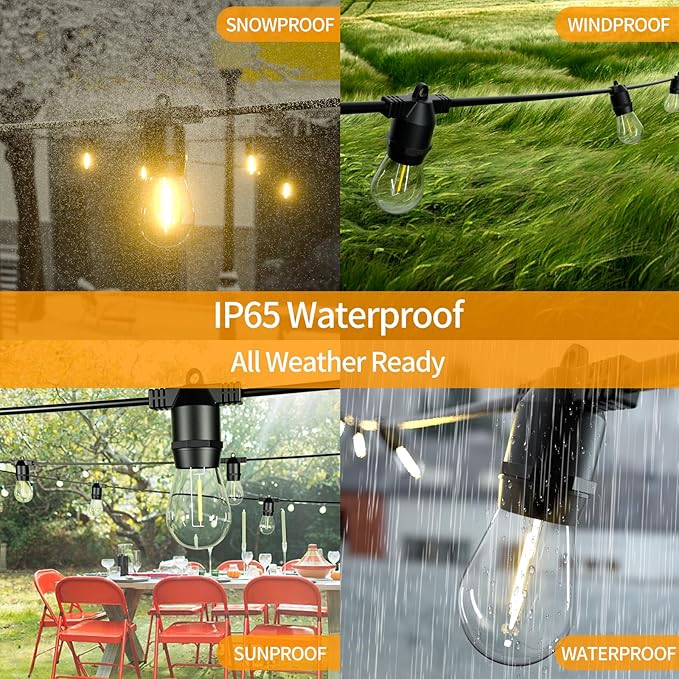 27FT LED Outdoor String Lights, IP65 Waterproof, S14 Shatterproof Outside String Lights (Maximum 918FT) Edison Vintage Bulbs Patio, Balcony, Deck, Garden Lights