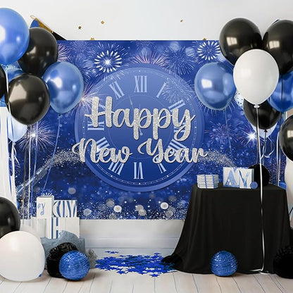 MEHOFOND Happy New Year Backdrop Blue 2026 New Year Eve Party Decorations Banner Supplies Shining Champagne Balloons Firework Photography Background New Years Eve Photo Studio Props 6 x 3.6 ft