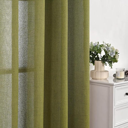 YoungsTex Olive Green Linen Curtains 63 Inches Length for Bedroom - Short Textured Light Filtering Window Drapes with Bronze Grommet Privacy for Living Room/Farmhouse, 2 Panels, 42 x 63 Inch