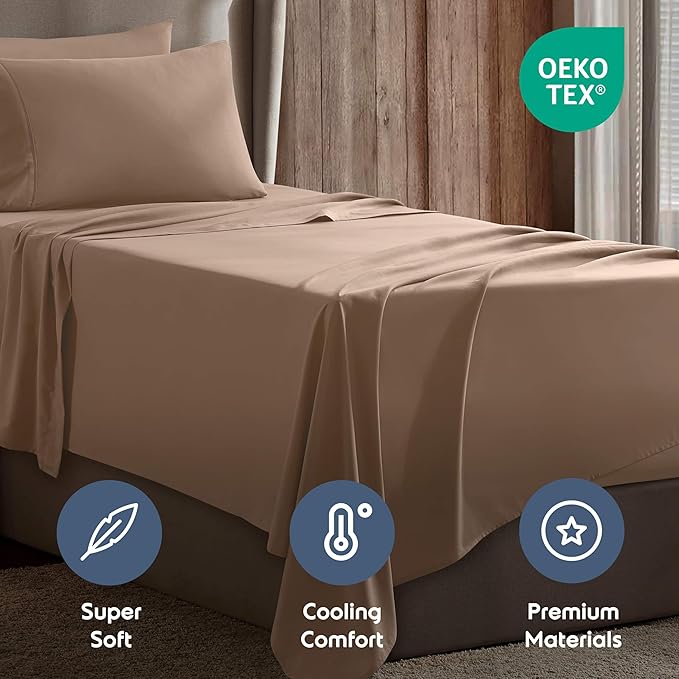 Nestl Twin Sheet Set - 1800 Ultra-Soft Microfiber Twin Bed Sheets - Double Brushed - Deep Pockets - Easy Fit - Extra Soft - 3 Piece Set - Bedding Sheets & Pillowcases (Twin, Taupe)
