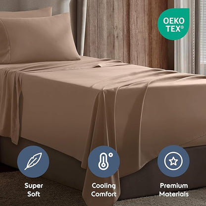 Nestl Twin Sheet Set - 1800 Ultra-Soft Microfiber Twin Bed Sheets - Double Brushed - Deep Pockets - Easy Fit - Extra Soft - 3 Piece Set - Bedding Sheets & Pillowcases (Twin, Taupe)