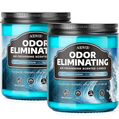 AOOVOO Ocean 2 Pack Odor Eliminating Highly Fragranced Candle - Eliminates 95% of Pet, Smoke, Food and Other Smells Quickly, Air Freshing Soy Candle, 18 oz Up to 100 Hours Burn time