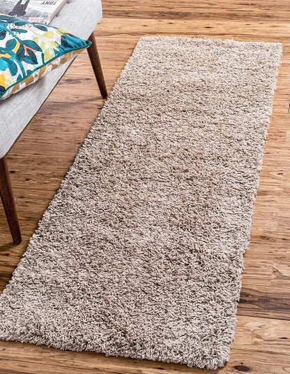 Unique Loom Solid Shag Collection Area Rug (2' 6" x 13' 1" Runner, Taupe)