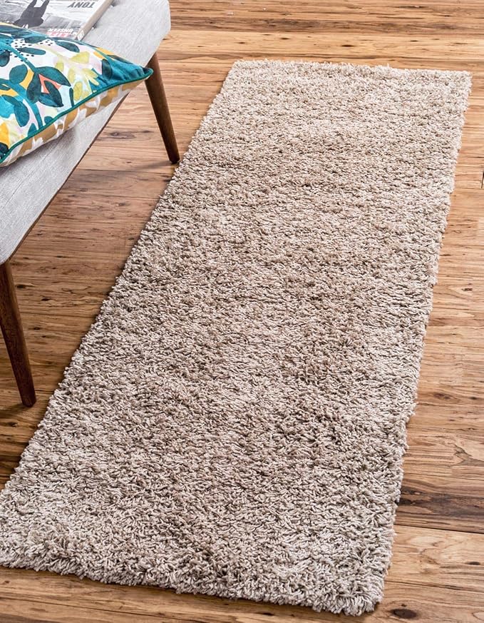 Unique Loom Solid Shag Collection Area Rug (2' 6" x 16' 5" Runner, Taupe)
