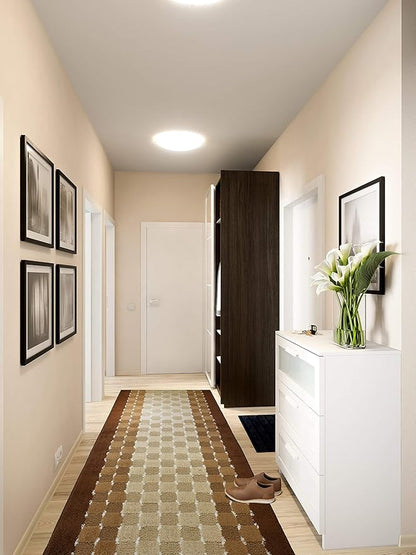 Custom Cut Hallway Runner Rug, Slip Resistant, 31 Inch Wide X Your Choice of Length, Checkered Brown, 31 Inch X 15 feet