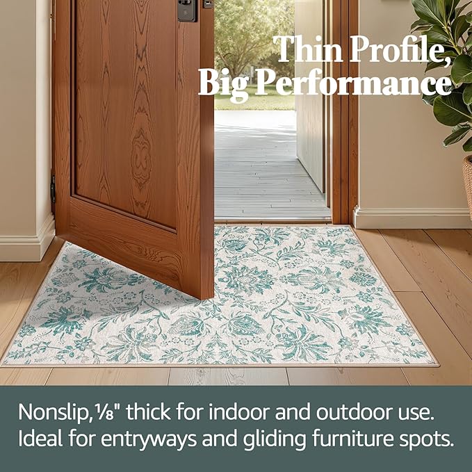 jinchan Floral 8x10 Area Rugs Vintage-Inspired Design Accent Living Room Rug Machine Washable Ultra-Thin Low-Pile Non-Slip Traditional Carpet for Bedroom Dining Room Home Office