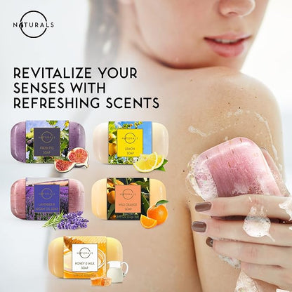 O NATURALS 100% Natural Bar Soap - Gift Set - Organic Ingredients & Essential Oils - Spa Gifts for Women & Men, Body Wash & Face Soap - 10PC Natural Soap Gift Set