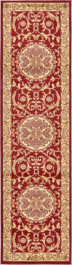 Rugs.com Chateau Collection Rug – 10 Ft Runner Red Medium-Pile Rug Perfect for Hallways, Entryways