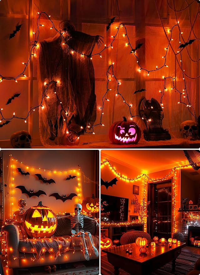 Orange Halloween Mini Lights, 50 Count 13 Feet Incandescent Bulb Mini String Lights, Connectable Halloween Lights for Haunted House Ghost Party Holiday Window Indoor Outdoor Decoration, Orange