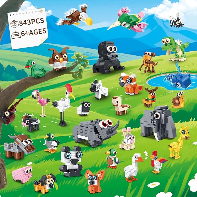 32 Packs Party Favors Building Block Sets for Kids,Mini Animal Building Toys for Classroom Prizes,Goodie Bag Stocking Stuffers,Valentines Day Christmas Birthday Gifts for Girls Boys Age 8-12