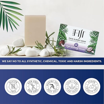 "Coco Fiji Soap Bar for Face and Body Infused With Organic Coconut Oil, Night Blooming Jasmine Essential Oil, Natural Soap for Moisturizing & Pore Purifying Skin, 7 oz, Pack Of 2 "