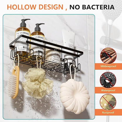 Self Adhesive Shower Caddy, 2-Pack No Drilling Rustproof Bathroom Organizers and Storage with Save Space Hooks, Apartment Essentials for Bathroom, Kitchen & Living Room