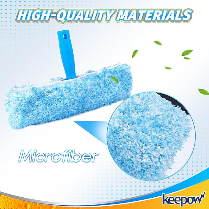 KEEPOW 10" Professional Microfiber Window Scrubber Refill Replacement Compatible with MR.SIGA, Compatible with Ettore Window Cleaning Tools, Reusable & Washable Window Squeegee for Home (2 Pack)
