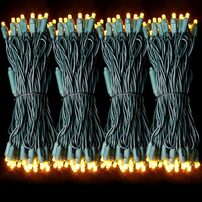 200LED (4pk of 50L) String Lights, LED Christmas Lights, 6" SPACING,Green Wire,Yellow