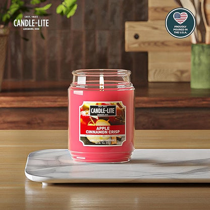 Candle-lite Fall Scented Candles, Apple Cinnamon Crisp, 18 oz Jar, Proudly Poured in The USA, Aromatherapy Candle, Single-Wick with 110 Hours of Burn Time, Perfect for Creating an Inviting Ambiance