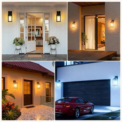 2-Pack Dusk to Dawn Outdoor Wall Lights, Modern Black Sensor Porch Light Fixtures, Waterproof Exterior Lighting for House, Garage, Patio, Front Door, 100-120Vac