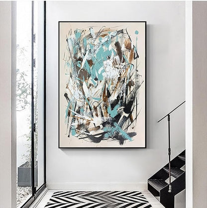 Hand Painted Blue and Black Abstract Oil Painting For Bedroom,Frame Large Wall Art for Office, Modern 3D Artwork For Living Room Home and Office Wall Décor Ready to Hand 28" x 40"