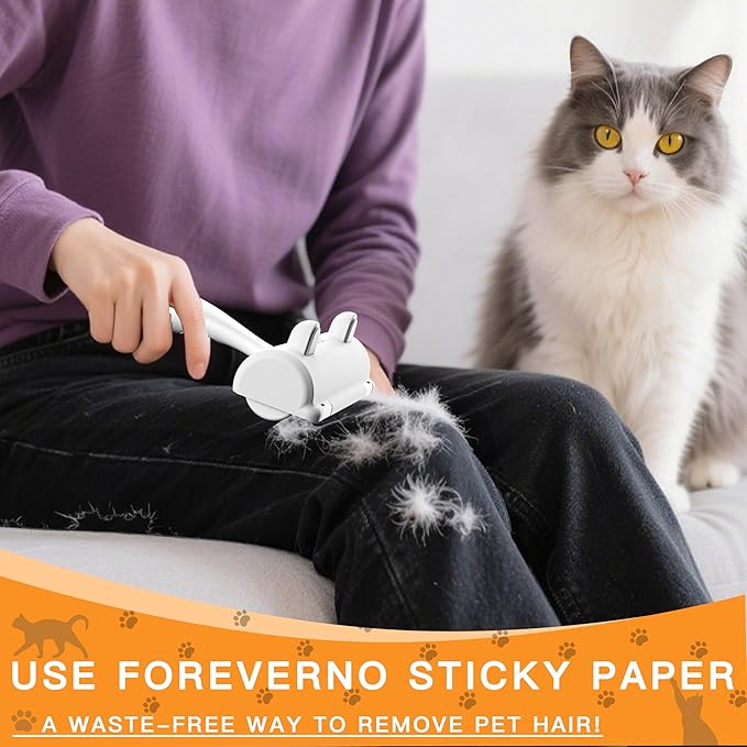 Pet Hair Remover Roller & Self-Cleaning Grooming Brush (2-in-1), Reusable Fur Tool for Dogs Cats Shedding, No Sticky Sheets for Pet Hair Removal on Furniture, Couch, Carpet, Bedding, Car Seats