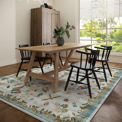 Machine Washable Rugs for Living Room: 6x9 Area Rugs Stain Resistant Non Slip Low Pile Soft Carpets Rugs for Bedroom Kitchen Dining Room Nursery Kids Room Farmhouse Indoor