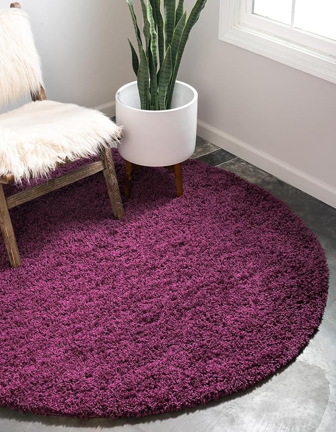 Unique Loom Solid Shag Collection Area Rug (4' 1" Round, Eggplant Purple)
