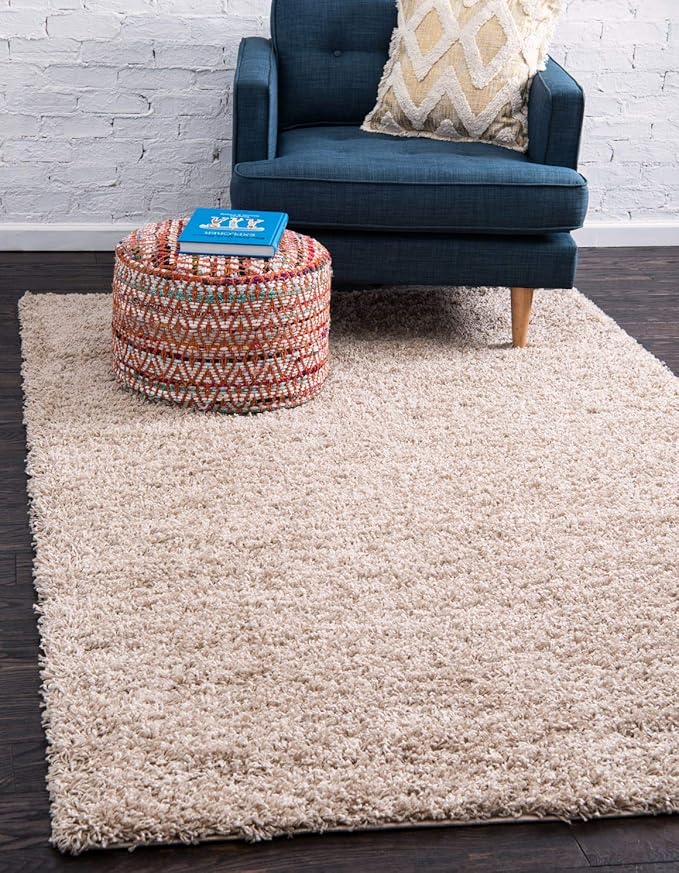 Unique Loom Solid Shag Collection Area Rug (9' x 12' Rectangle, Taupe)