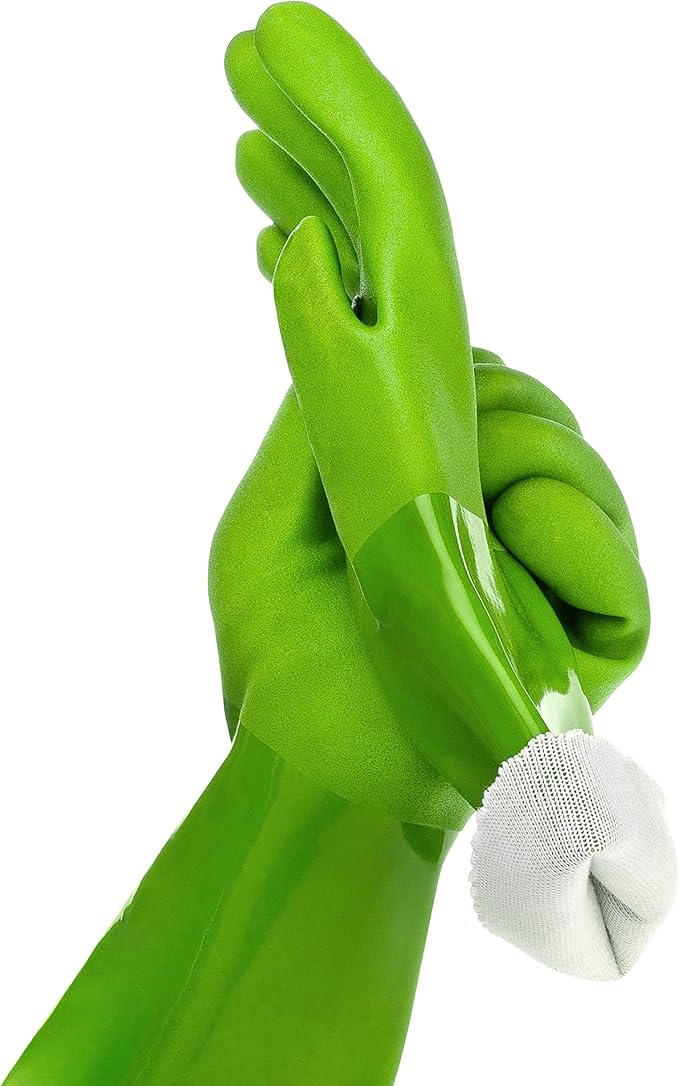 Kitchen-Star Ultimate Rubber Household PVC Gloves with Comfortable Cotton Lining, Anti-Slip surface, Kitchen Dishwashing, Extra Thickness, Kitchen Cleaning, Working, Painting, Pet Care (Medium, Green)