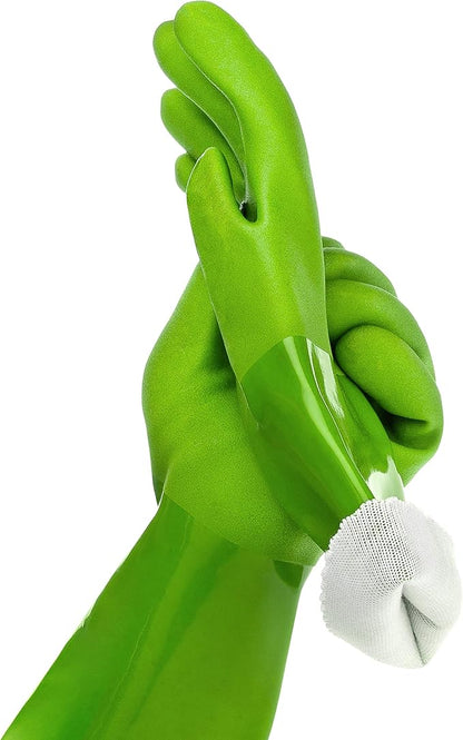 Kitchen-Star Ultimate Rubber Household PVC Gloves with Comfortable Cotton Lining, Anti-Slip surface, Kitchen Dishwashing, Extra Thickness, Kitchen Cleaning, Working, Painting, Pet Care (Medium, Green)