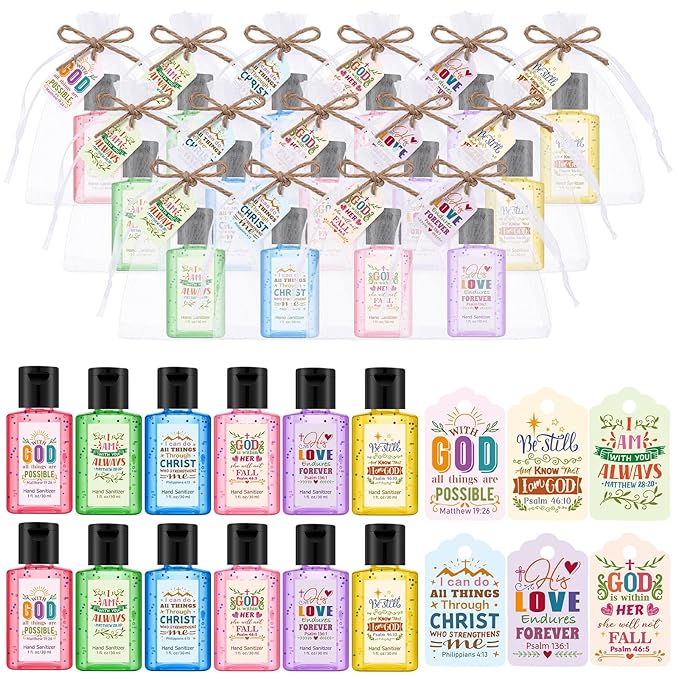 Frienda 24 Sets Bible Verse Hand Sanitizer Bulk Gift Set Christian Mini Travel Size Hand Sanitizers Small Religious Church Favors for Homeless Nurse Teacher Coworker Christmas Appreciation Gifts
