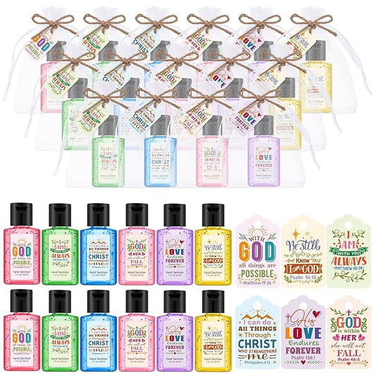 Frienda 24 Sets Bible Verse Hand Sanitizer Bulk Gift Set Christian Mini Travel Size Hand Sanitizers Small Religious Church Favors for Homeless Nurse Teacher Coworker Christmas Appreciation Gifts