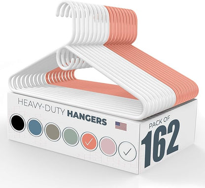 Neaties Heavy Duty Clothes Hangers 100+ Pack (162 Count) – Made in The USA – 8lb Capacity Plastic Hangers for Adult Clothing – Durable for Pants, Coats, Jackets, or Jeans – White & Peach