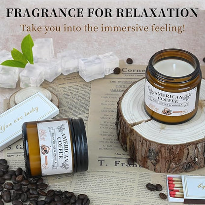Scented Soy Candle - 100% Natural Soy Wax, Recyclable Frosted Glass Jar & Metal Lid, Thoughtful Gift for Book Enthusiasts, Cozy Reading Ambiance Candle (4OZ, American Coffee)