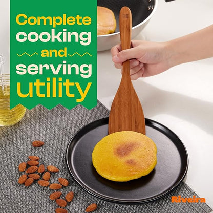 Riveira Brown Bamboo Wooden Cooking Utensils Set of 6 Premium Quality, Non-Toxic, Heat-Resistant Wooden Spoons and Spatula for All Cookware