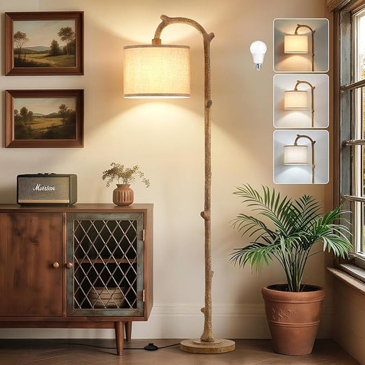 Floor Lamp for Bedroom - 69" Rustic Farmhouse Tall Lamp with 3 Color Temperatures- Country Resin Vintage Reading Light Standing Lamps for Living Room Office Classroom Home Decor, Bulbs, Brown