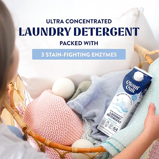 Ultra Concentrated Liquid Laundry Detergent Soap, 192 loads (96 oz), 90% Less Plastic, No Harsh Chemicals, Free & Clear, Defeats Stains & Odors, Eco-friendly, HE/Standard Compatible