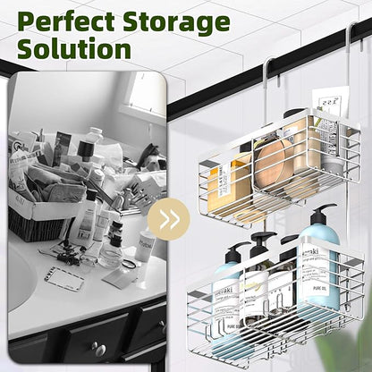 YUOROS Shower Caddy Hanging, 2 Tier Over the Door Shower Organizer Rack 304 Stainless Steel Rustproof (Silver)