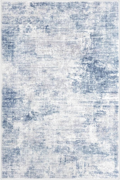 IOHOUZE Abstract Area Rugs 9x12 Ft Washable Large Rugs for Living Room, Non Slip Dining Room Rug, Printed Faux Wool Rugs for Bedroom, Floor Carpet for Office Nursery Playroom, Light Blue White