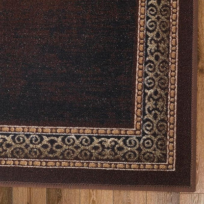 Antep Rugs Alfombras Bordered Modern 2x10 Non-Slip (Non-Skid) Low Pile Rubber Backing Indoor Area Runner Rug (Brown, 2' x 10')