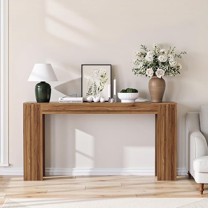 Vibe & Dine 63" Entryway Table, Farmhouse Console Table Foy Hallway Table, Narrow Long Wood Couch Table Behind Sofa for Living Room, Walnut