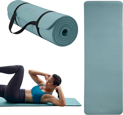 Gaiam Essentials 2/5" Thick (10mm) Yoga & Pilates, Fitness & Exercise Mat with Easy-Cinch Carrier Strap Cushion Support For Fitness and Gym Workouts